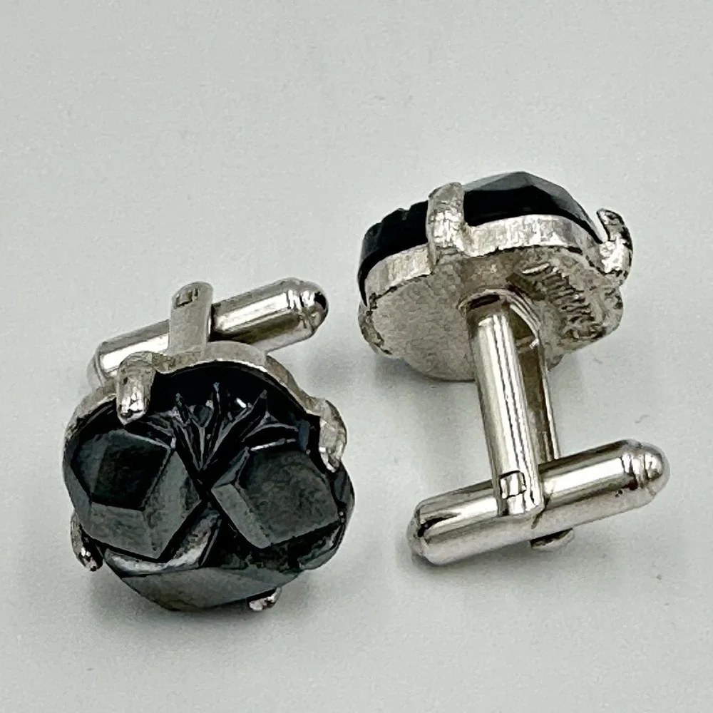 Vintage 1961/62 Sarah Coventry Faceted Faux Hematite Silvertone Cufflinks